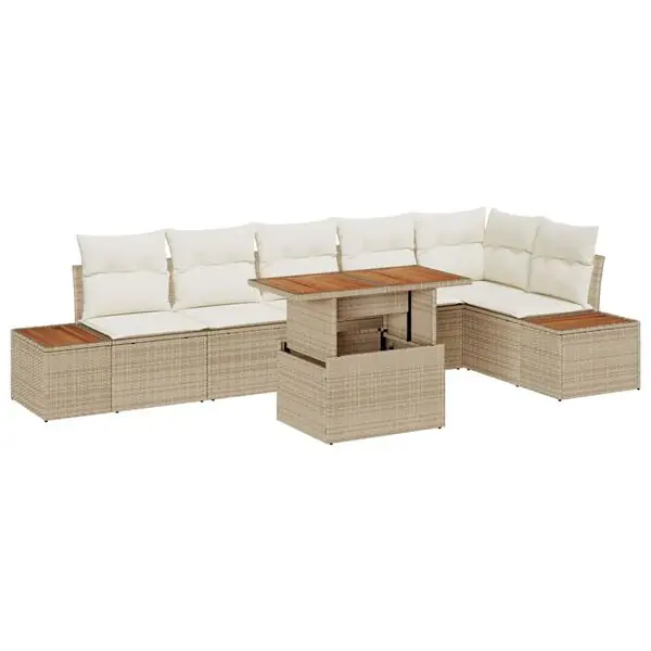 Fynd vidaXL Trädgårdsoffset med lagring 7 pcs Beige Poly rattan