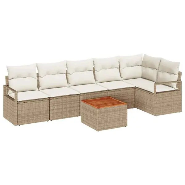 vidaXL Trädgårdsoffset med kudde 7 pcs Beige konstrotting Bästa pris