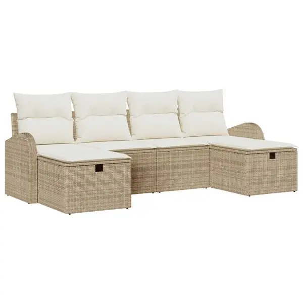 vidaXL Trädgårdsoffset med kudde med lagring 6 pcs Beige konstrotting Nyhet