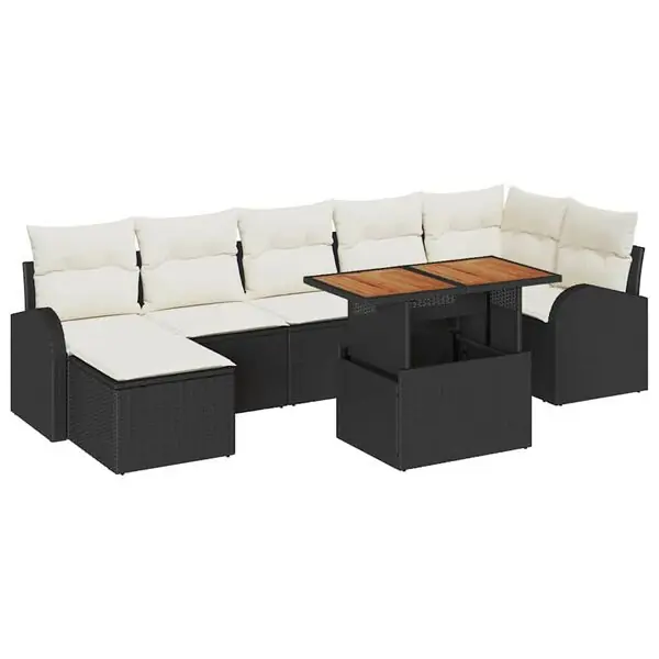 Rabatter vidaXL Trädgårdsoffset med lagring 8 pcs Svart Poly rattan