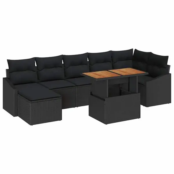 Snabb leverans vidaXL Trädgårdsoffset med lagring 8 pcs Svart Poly rattan