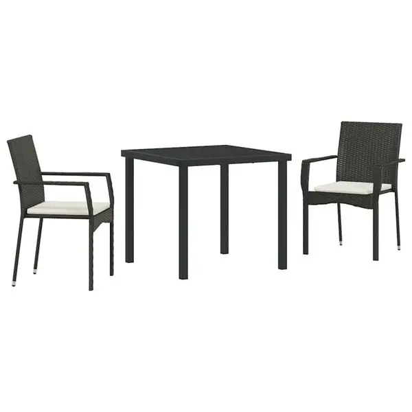 vidaXL Trädgårdsmöbelset med kudde 3 pcs Svart konstrotting Endast idag