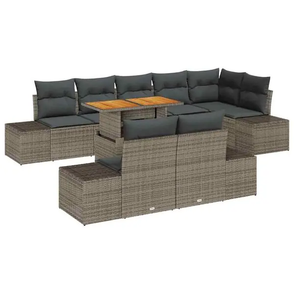 vidaXL Trädgårdsoffset med lagring 9 pcs Grå Poly rattan Kampanj