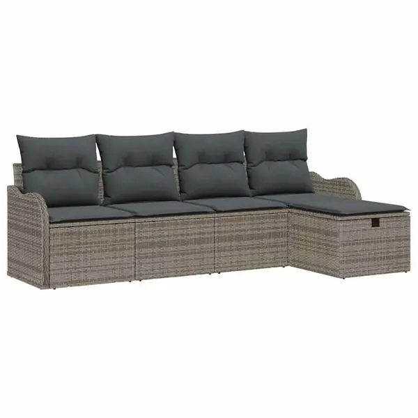 vidaXL Trädgårdsoffset med kudde med lagring 5 pcs Grå Poly rattan Extra rabatt