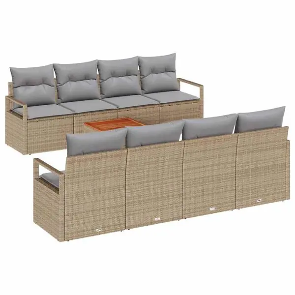 Rabatter vidaXL Trädgårdsoffset med kudde 9 pcs Beige konstrotting