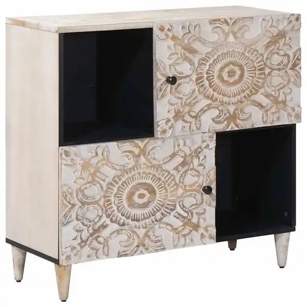 Billig vidaXL Sideboard med lagring Vit 80 x 33,5 x 75 cm Massivt mangoträ