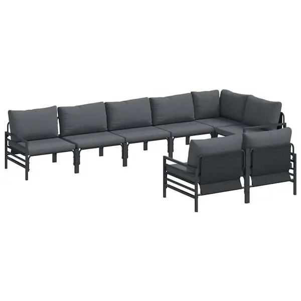 vidaXL Trädgårdsoffset med kudde 8 pcs Svart Stål Rea