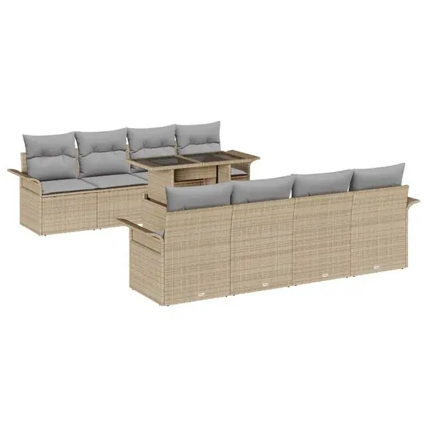 Billig vidaXL Trädgårdsoffset med kudde 9 pcs Beige konstrotting
