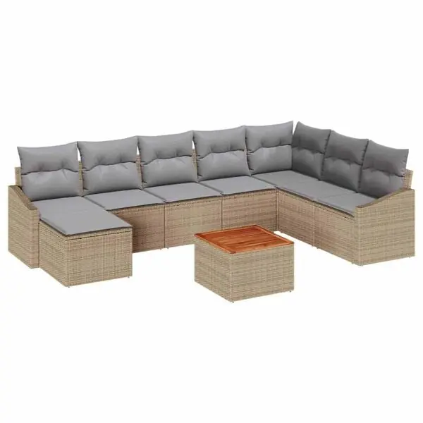 vidaXL Trädgårdsoffset med kudde 9 pcs Beige konstrotting Begränsat erbjudande