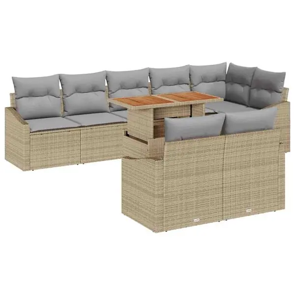 Reapris vidaXL Trädgårdsoffset med lagring 9 pcs Beige Poly rattan