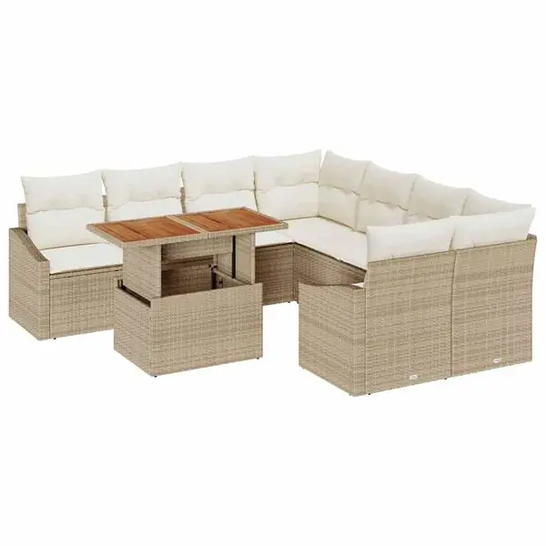 Beställ nu vidaXL Trädgårdsoffset med lagring 9 pcs Beige Poly rattan