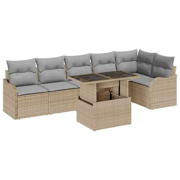 vidaXL Soffset med kudde 7 pcs Beige Poly rattan Kundfavorit