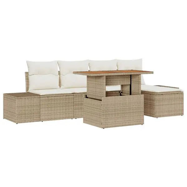 Trygg betalning vidaXL Trädgårdsoffset med lagring 6 pcs Beige Poly rattan