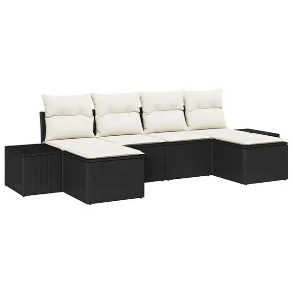 vidaXL Trädgårdsoffset med kudde 4 pcs Svart och kräm konstrotting Begränsad tid