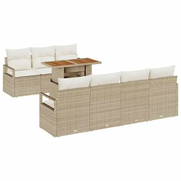 vidaXL Trädgårdsoffset med lagring 8 pcs Beige Poly rattan Sänkt pris