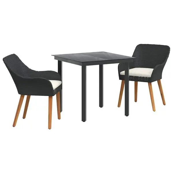 vidaXL Trädgårdsmöbelset med kudde 3 pcs Svart konstrotting Outlet