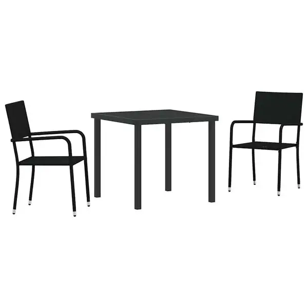 vidaXL Trädgårdsmöbelset med kudde 3 pcs Svart konstrotting Premium
