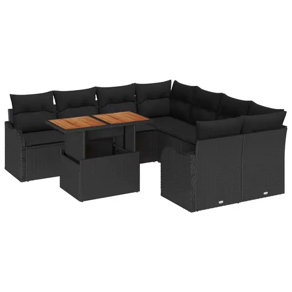 vidaXL Trädgårdsoffset med lagring 9 pcs Svart Poly rattan Utförsäljning