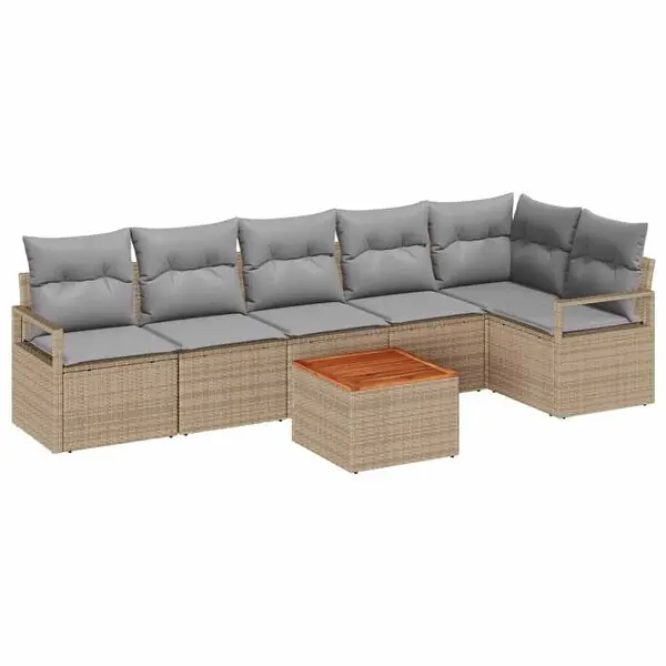 vidaXL Trädgårdsoffset med kudde 7 pcs Beige konstrotting Erbjudandepris