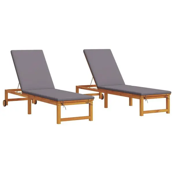 Begränsat erbjudande vidaXL Solstol Reclining 2 pcs Brun 202 x 53 x 89 cm Massivt Akaciaträ