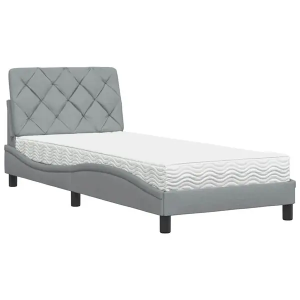 vidaXL Bed with Mattress Light Grey 90x190 cm Fabric Rea
