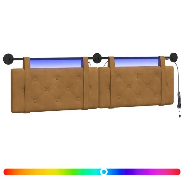 Premium vidaXL Hängande sänggavel Med LED-lampa Brun Sammet