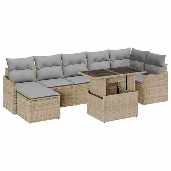 Lågt pris vidaXL Trädgårdsoffset med kudde 8 pcs Beige Poly rattan