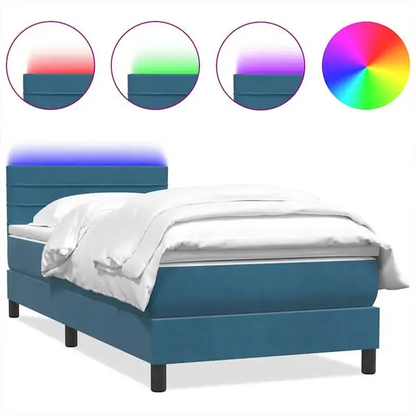 vidaXL Resårsäng med madrass och LED mörkblå 80x220 cm sammet Nyhet