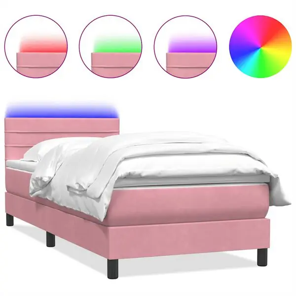 vidaXL Resårsäng med madrass och LED rosa 90x210 cm sammet Endast idag