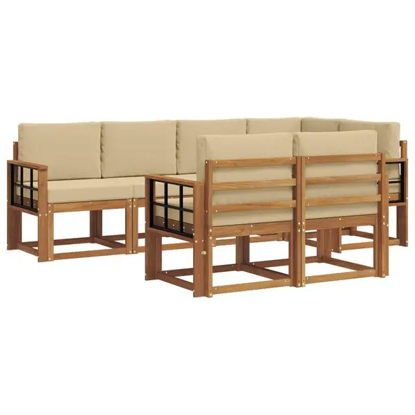 Köp nu vidaXL Utomhussoffset med kudde 7 pcs Naturlig och Beige