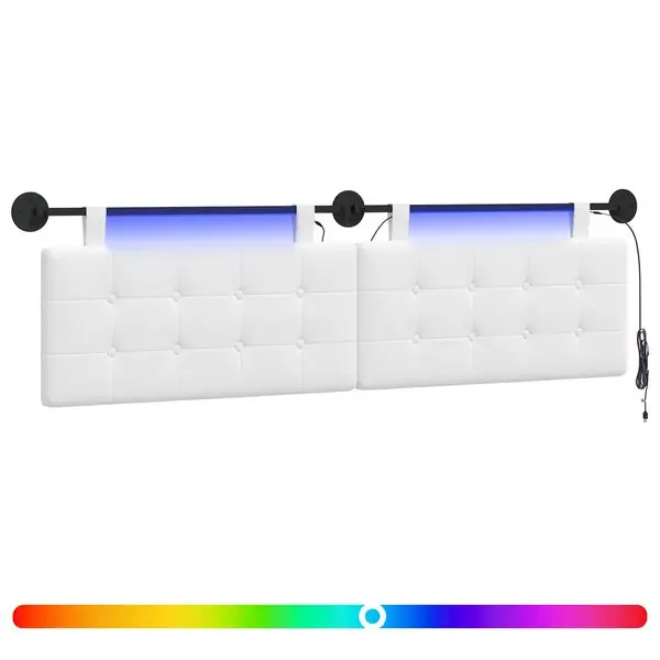 Premium vidaXL Hängande sänggavel Med LED-lampa Vit Tyg