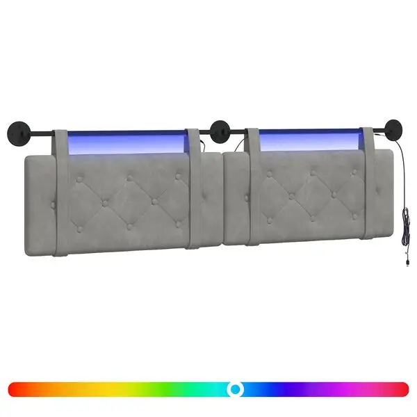 vidaXL Hängande sänggavel Med LED-lampa Ljusgrå Sammet Premium