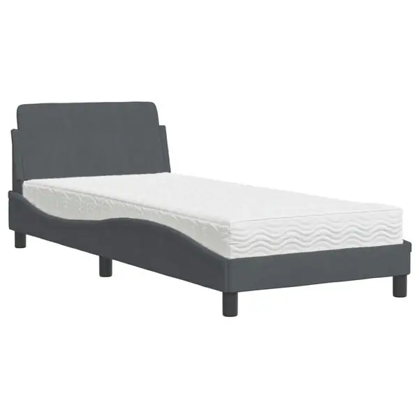 vidaXL Bed with Mattress "Dover" Dark Grey 80x200 cm Velvet Sänkt pris