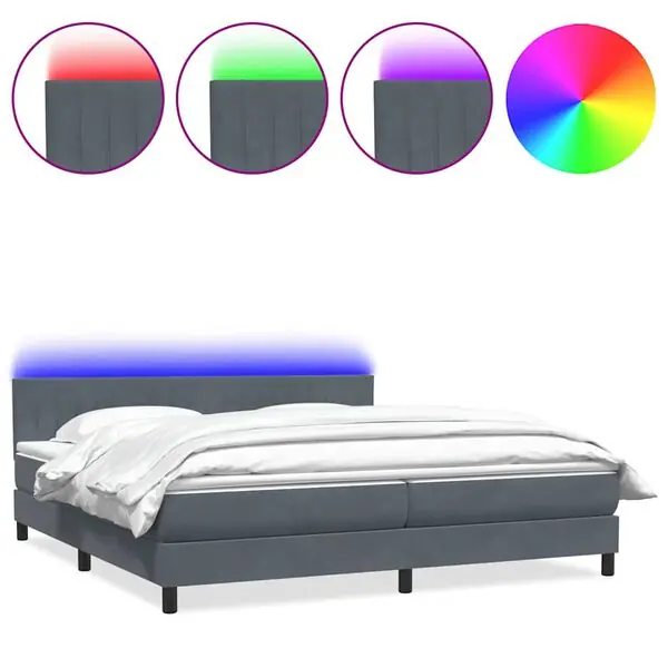 vidaXL Resårsäng med madrass och LED mörkgrå 180x220 cm sammet Sista chansen