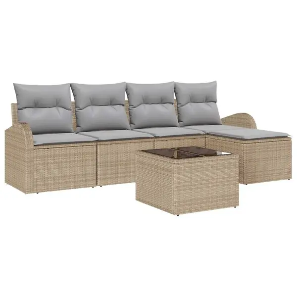 vidaXL Soffset med kudde 6 pcs Beige och Ljusgrå konstrotting Beställ idag