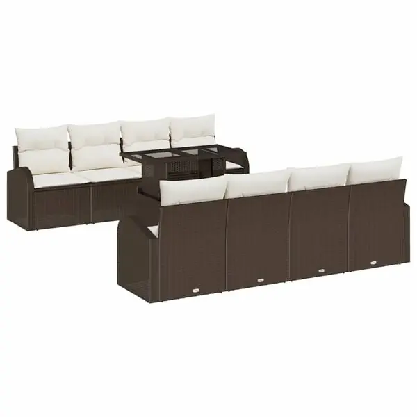 Begränsad tid vidaXL Trädgårdsoffset med kudde med lagring 9 pcs Brun Poly Rattan