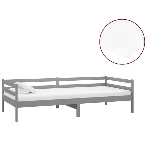 vidaXL Dagbädd med madrass 90x200 cm grå massiv furu Nyhet