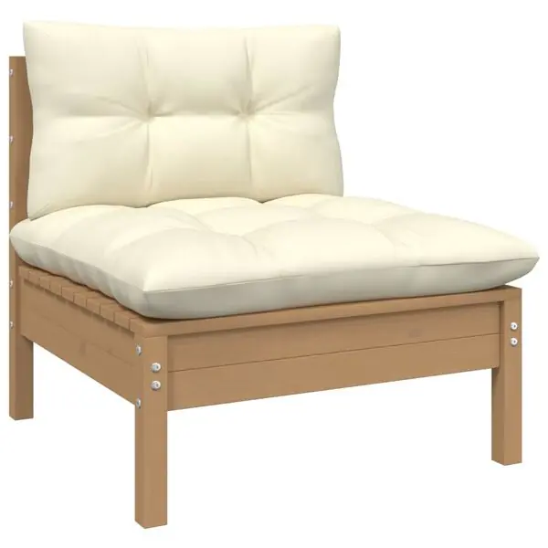 Snabb leverans 806637 vidaXL Garden Middle Sofa med kuddar Honey Brown Solid Pinewood