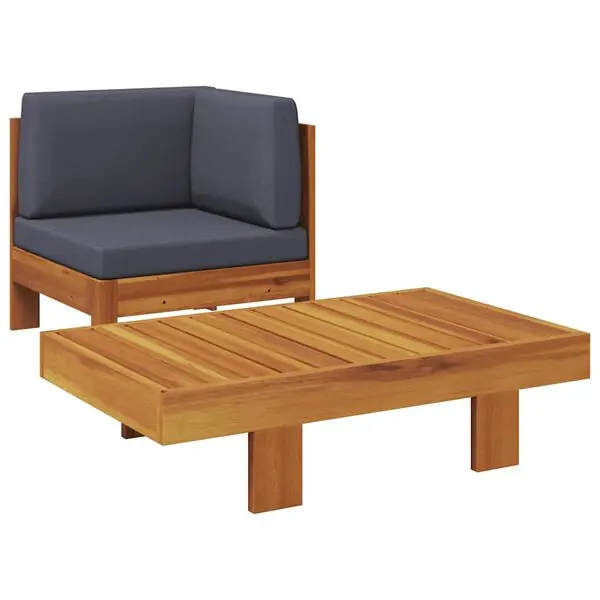 Endast idag vidaXL Loungegrupp för trädgården med mörkgråa dynor 2 delar akaciaträ