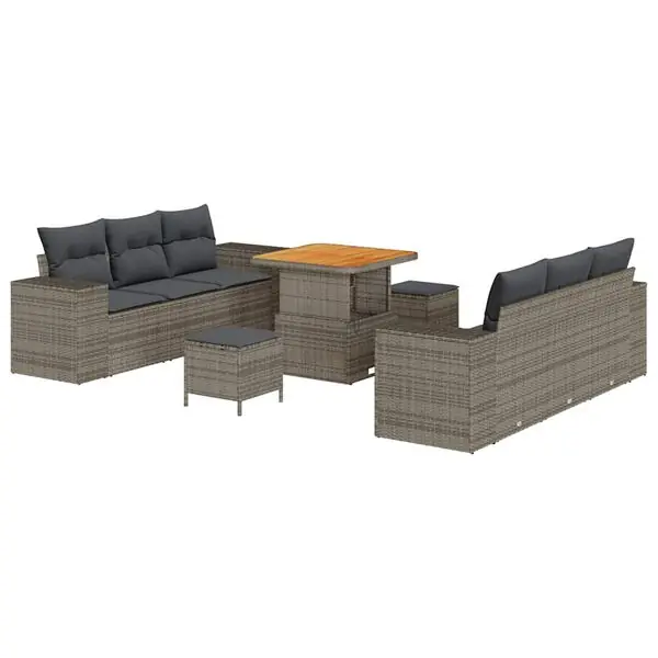 vidaXL Trädgårdsoffset med kudde Grå 221 x 204 x 85 cm Poly Rattan Sista chansen
