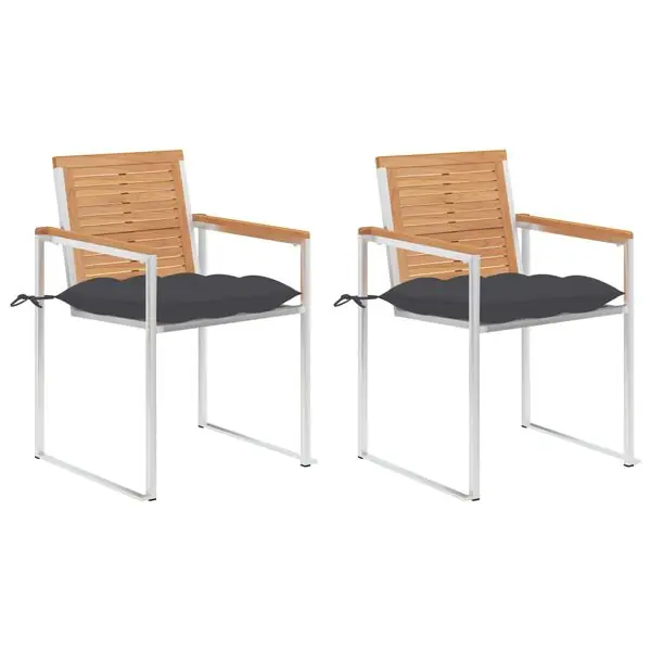 Nedsatt pris vidaXL Trädgårdsstolar 2 st med dynor massiv teak och stål