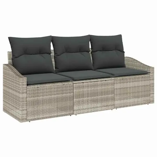 Beställ nu vidaXL Trädgårdsoffset med kudde 3 pcs Ljusgrå konstrotting