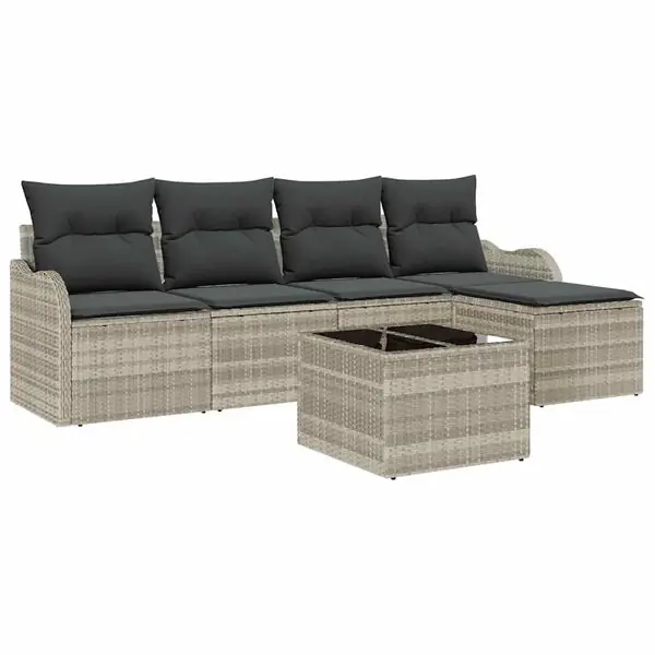 Rabatter vidaXL Trädgårdsoffset med kudde med lagring 6 pcs Grå Poly rattan
