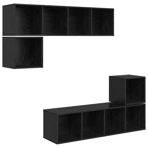 Bästa pris vidaXL TV-bänkset Väggmonterad 4 pcs Svart Ek Konstruerat trä