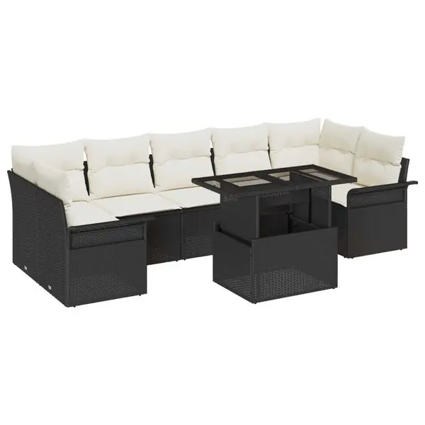 vidaXL Trädgårdsoffset med kudde med lagring 8 pcs Svart Poly rattan Populärt val