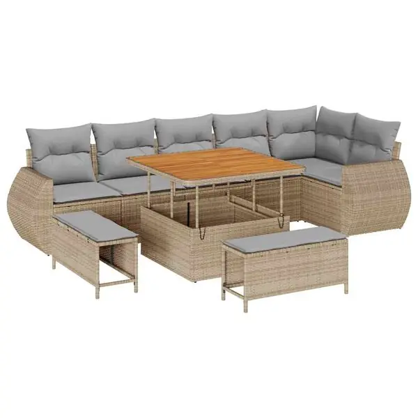 vidaXL Trädgårdsoffset med kudde med lagring 9 pcs beige och ljusgrå Nedsatt pris