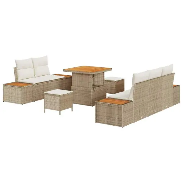 vidaXL Trädgårdsoffset med kudde 8 pcs Beige och gräddfärgad Beställ nu