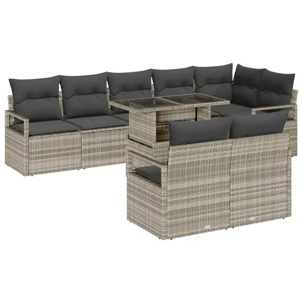 vidaXL Trädgårdsoffset med lagring 9 pcs Ljusgrå Poly rattan Rabatt