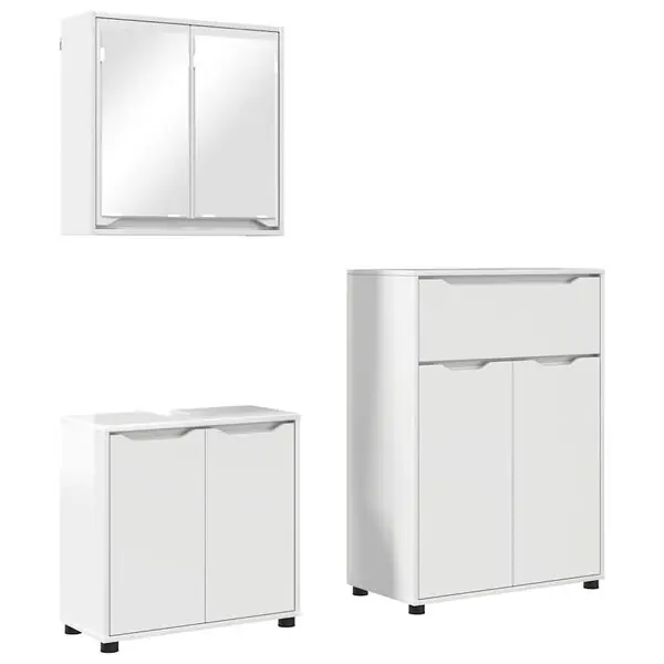 Billigare vidaXL Badrumsmöbelset med låda 3 pcs Högblanka vita Konstruerat trä