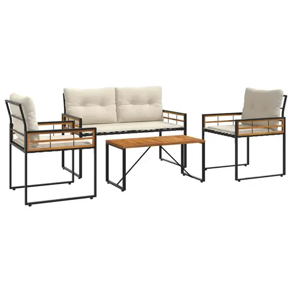 vidaXL Utemöbelset med kudde 4 pcs Kräm Köp nu
